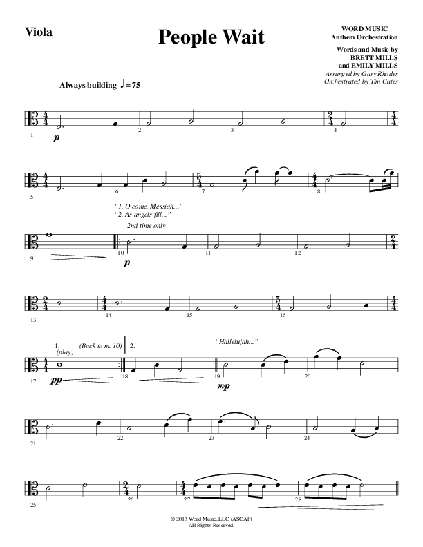 People Wait (Choral Anthem SATB) Viola (Word Music Choral / Arr. Gary Rhodes / Orch. Tim Cates)