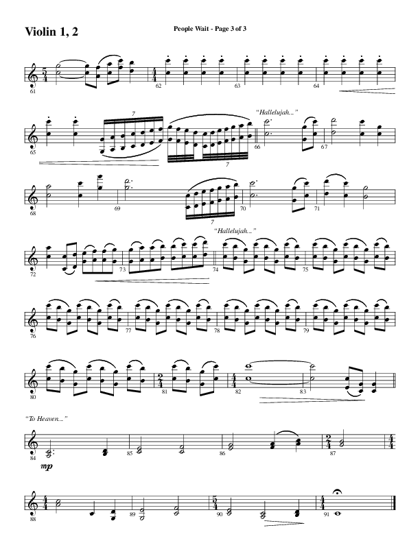 People Wait (Choral Anthem SATB) Violin 1/2 (Word Music Choral / Arr. Gary Rhodes / Orch. Tim Cates)