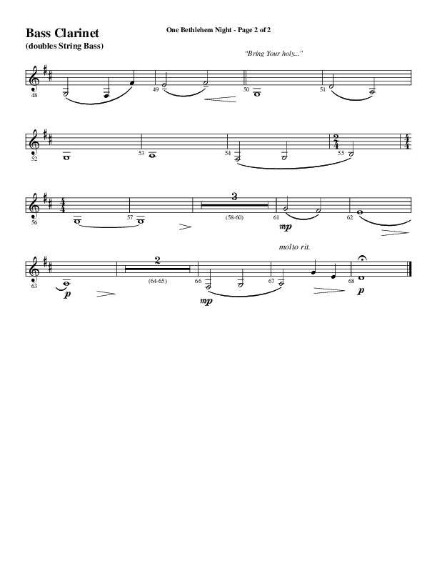 One Bethlehem Night (Choral Anthem SATB) Bass Clarinet (Word Music Choral / Arr. Cliff Duren)