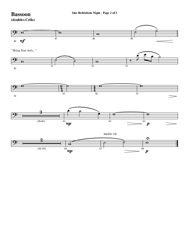 One Bethlehem Night (Choral Anthem SATB) Bassoon (Word Music Choral / Arr. Cliff Duren)