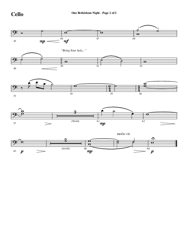 One Bethlehem Night (Choral Anthem SATB) Cello (Word Music Choral / Arr. Cliff Duren)