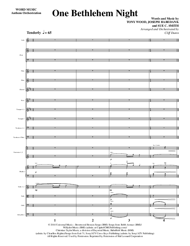 One Bethlehem Night (Choral Anthem SATB) Orchestration (Word Music Choral / Arr. Cliff Duren)
