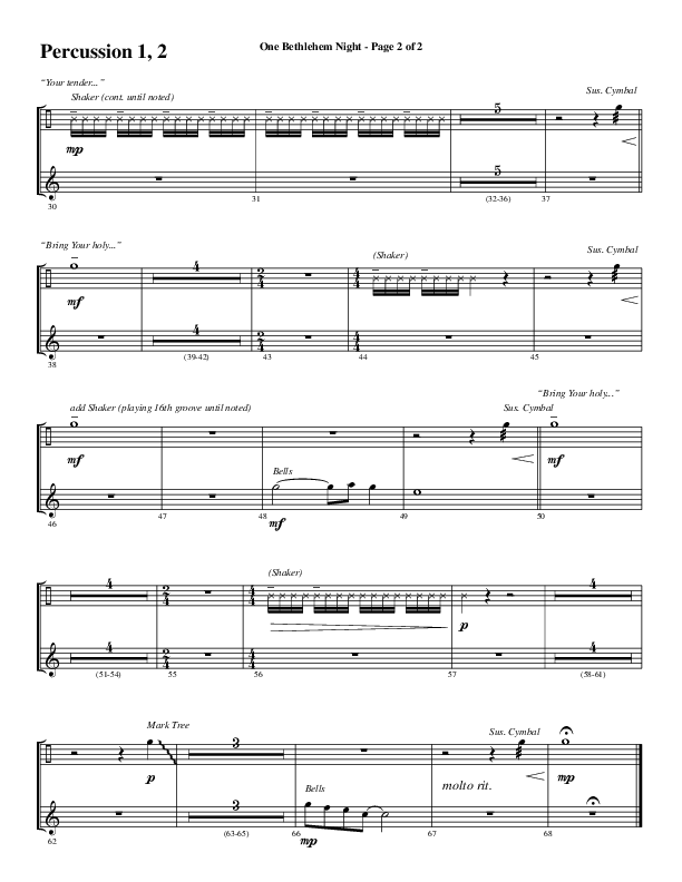 One Bethlehem Night (Choral Anthem SATB) Percussion 1/2 (Word Music Choral / Arr. Cliff Duren)
