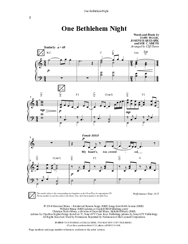 One Bethlehem Night (Choral Anthem SATB) Anthem (SATB/Piano) (Word Music Choral / Arr. Cliff Duren)