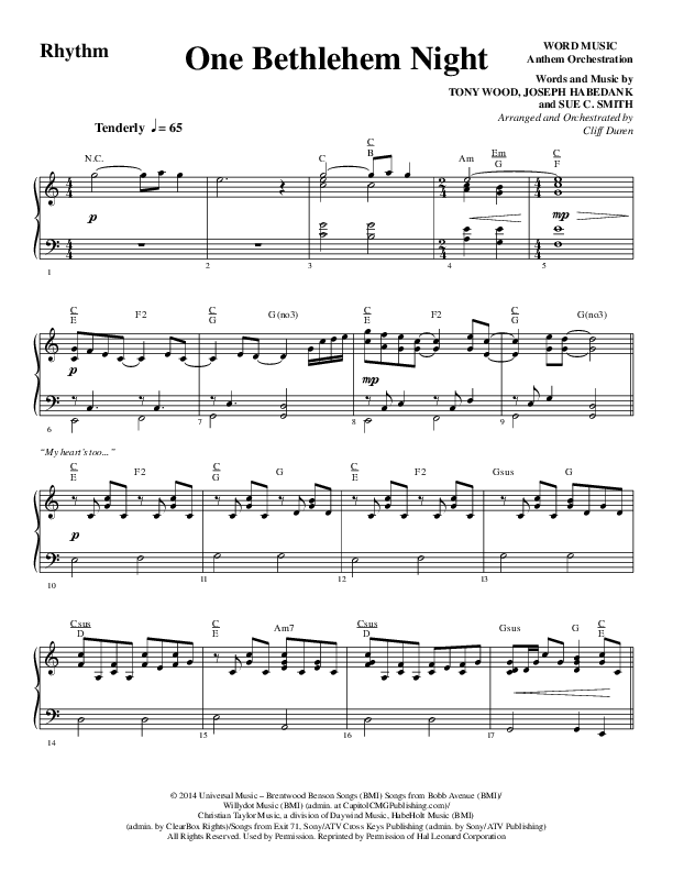 One Bethlehem Night (Choral Anthem SATB) Rhythm Chart (Word Music Choral / Arr. Cliff Duren)