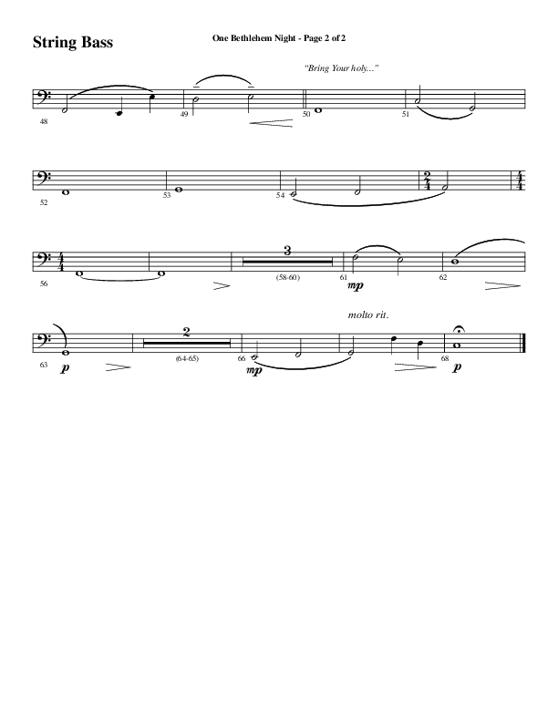 One Bethlehem Night (Choral Anthem SATB) String Bass (Word Music Choral / Arr. Cliff Duren)