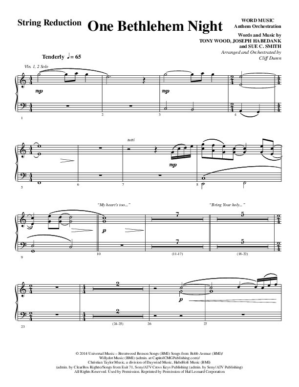 One Bethlehem Night (Choral Anthem SATB) String Reduction (Word Music Choral / Arr. Cliff Duren)
