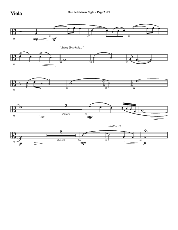 One Bethlehem Night (Choral Anthem SATB) Viola (Word Music Choral / Arr. Cliff Duren)