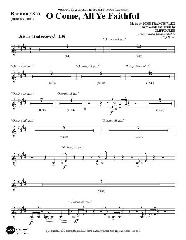 O Come All Ye Faithful (Choral Anthem SATB) Bari Sax (Word Music Choral / Arr. Cliff Duren)