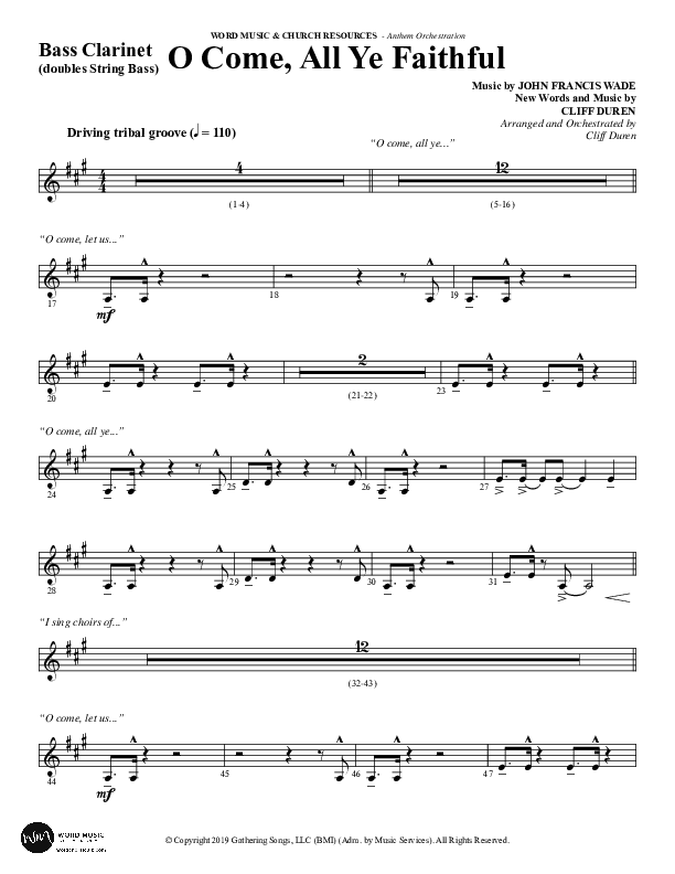O Come All Ye Faithful (Choral Anthem SATB) Bass Clarinet (Word Music Choral / Arr. Cliff Duren)