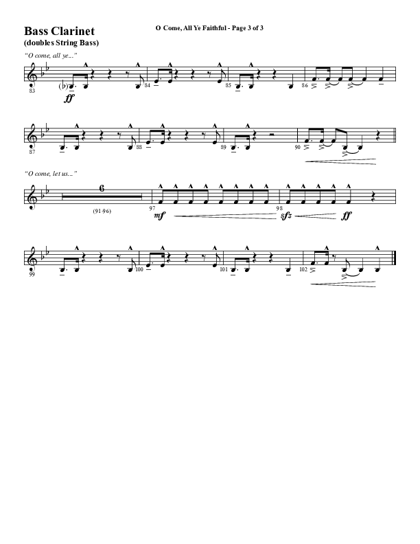 O Come All Ye Faithful (Choral Anthem SATB) Bass Clarinet (Word Music Choral / Arr. Cliff Duren)