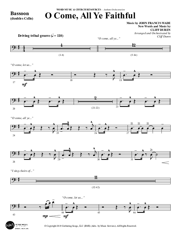 O Come All Ye Faithful (Choral Anthem SATB) Bassoon (Word Music Choral / Arr. Cliff Duren)