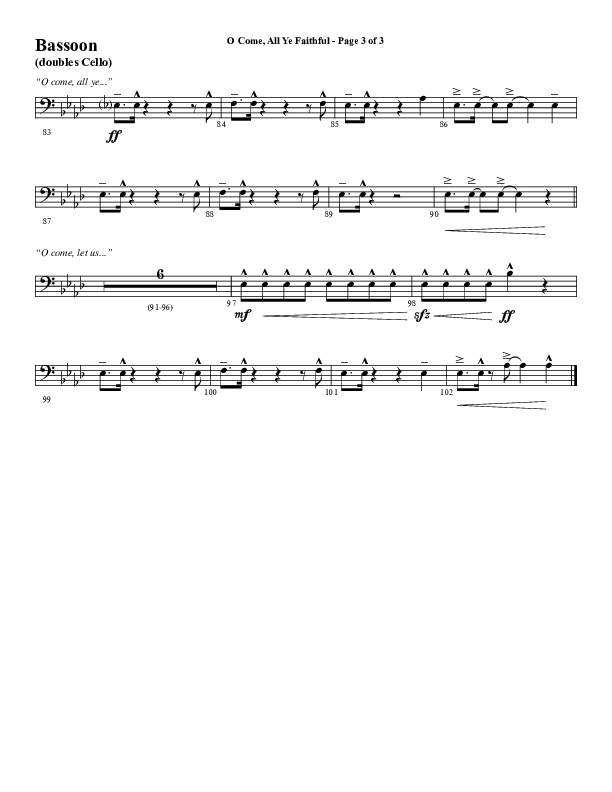 O Come All Ye Faithful (Choral Anthem SATB) Bassoon (Word Music Choral / Arr. Cliff Duren)