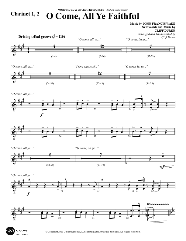 O Come All Ye Faithful (Choral Anthem SATB) Clarinet 1/2 (Word Music Choral / Arr. Cliff Duren)