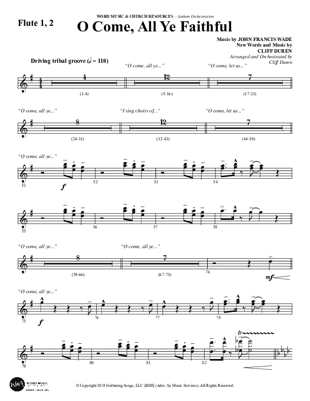 O Come All Ye Faithful (Choral Anthem SATB) Flute 1/2 (Word Music Choral / Arr. Cliff Duren)