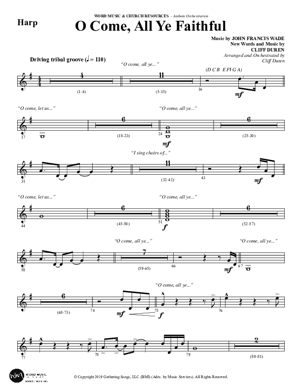 O Come All Ye Faithful (Choral Anthem SATB) Harp (Word Music Choral / Arr. Cliff Duren)
