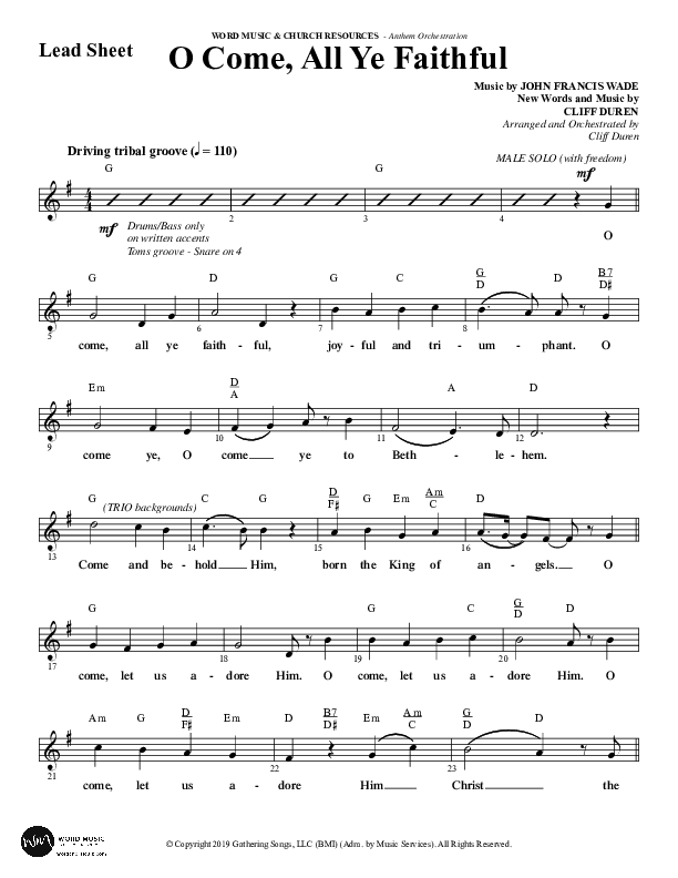 O Come All Ye Faithful (Choral Anthem SATB) Lead Sheet (Melody) (Word Music Choral / Arr. Cliff Duren)