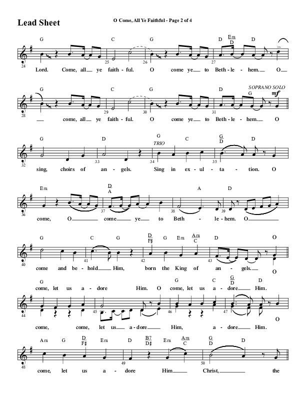 O Come All Ye Faithful (Choral Anthem SATB) Lead Sheet (Melody) (Word Music Choral / Arr. Cliff Duren)