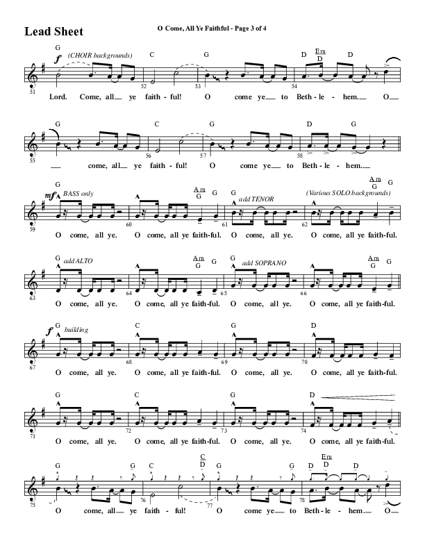 O Come All Ye Faithful (Choral Anthem SATB) Lead Sheet (Melody) (Word Music Choral / Arr. Cliff Duren)