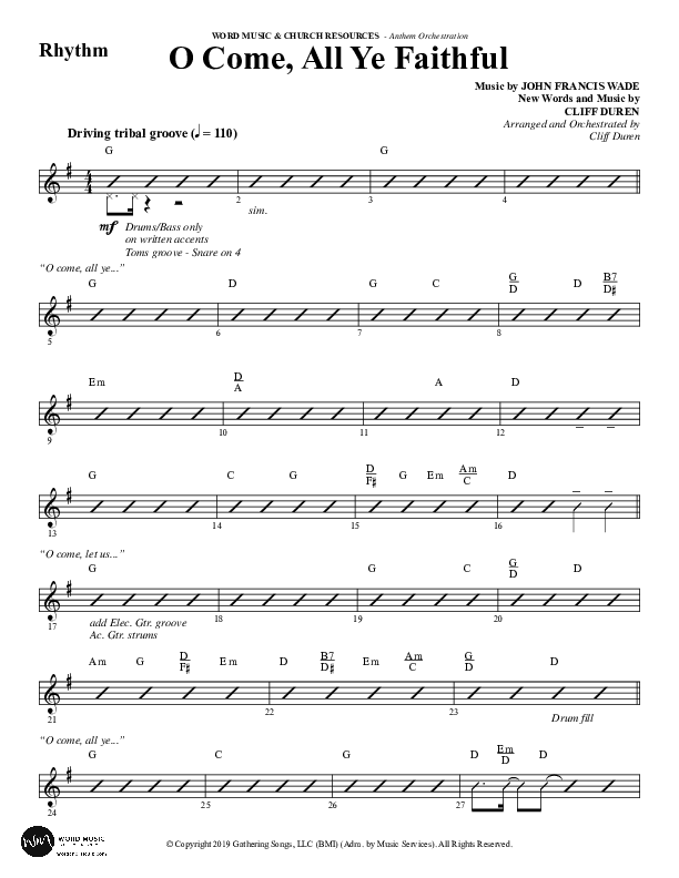 O Come All Ye Faithful (Choral Anthem SATB) Rhythm Chart (Word Music Choral / Arr. Cliff Duren)