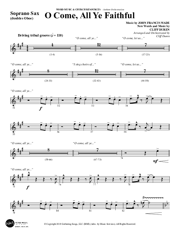 O Come All Ye Faithful (Choral Anthem SATB) Soprano Sax (Word Music Choral / Arr. Cliff Duren)