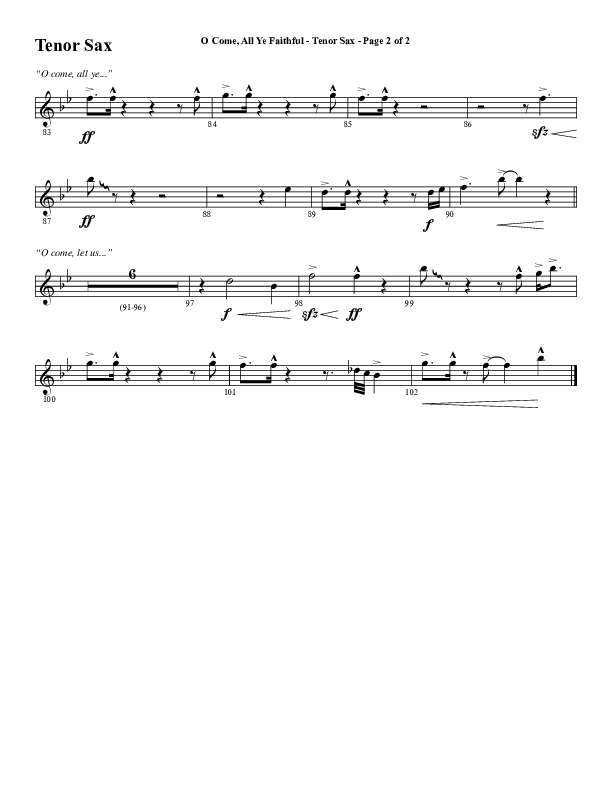 O Come All Ye Faithful (Choral Anthem SATB) Tenor Sax 1 (Word Music Choral / Arr. Cliff Duren)