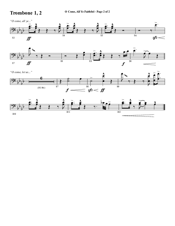 O Come All Ye Faithful (Choral Anthem SATB) Trombone 1/2 (Word Music Choral / Arr. Cliff Duren)