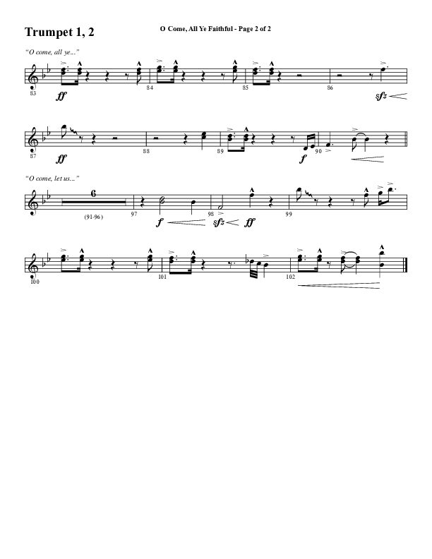 O Come All Ye Faithful (Choral Anthem SATB) Trumpet 1,2 (Word Music Choral / Arr. Cliff Duren)