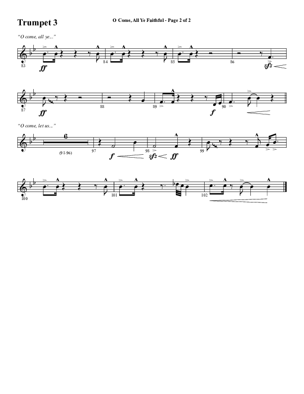 O Come All Ye Faithful (Choral Anthem SATB) Trumpet 3 (Word Music Choral / Arr. Cliff Duren)