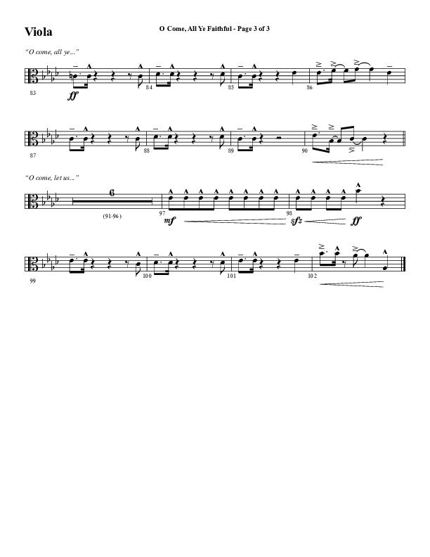 O Come All Ye Faithful (Choral Anthem SATB) Viola (Word Music Choral / Arr. Cliff Duren)