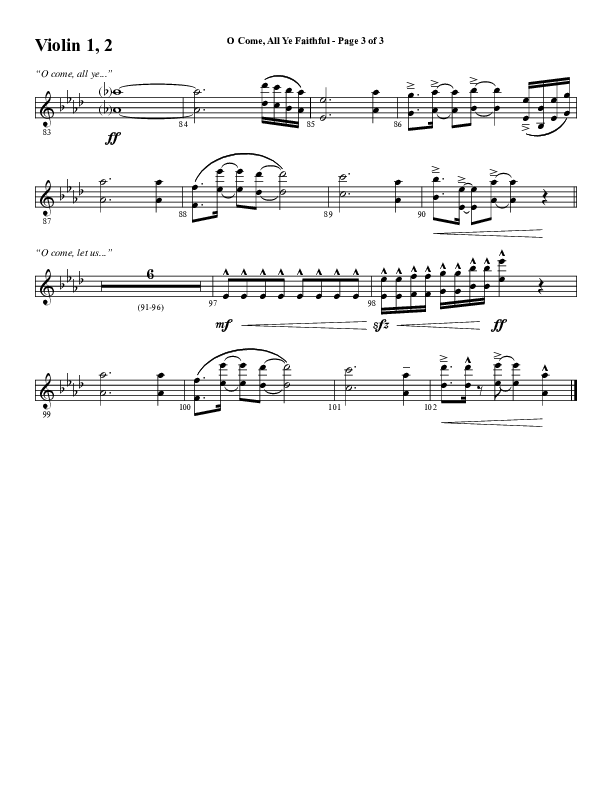 O Come All Ye Faithful (Choral Anthem SATB) Violin 1/2 (Word Music Choral / Arr. Cliff Duren)