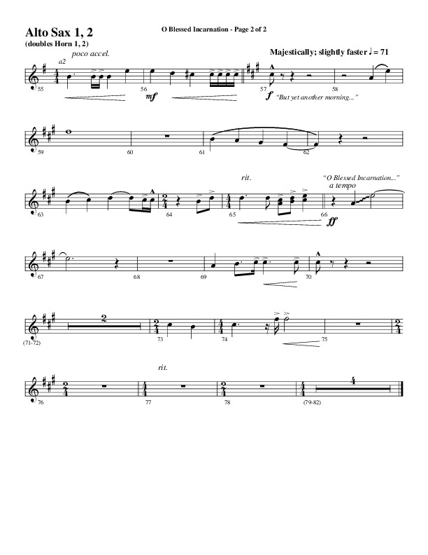 O Blessed Incarnation (Choral Anthem SATB) Alto Sax 1/2 (Word Music Choral / Arr. Mark McClure)