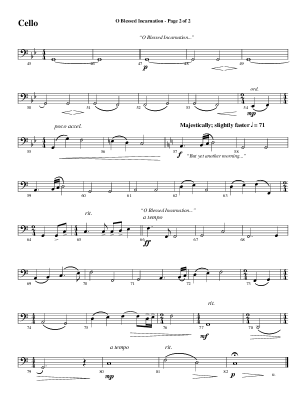 O Blessed Incarnation (Choral Anthem SATB) Cello (Word Music Choral / Arr. Mark McClure)