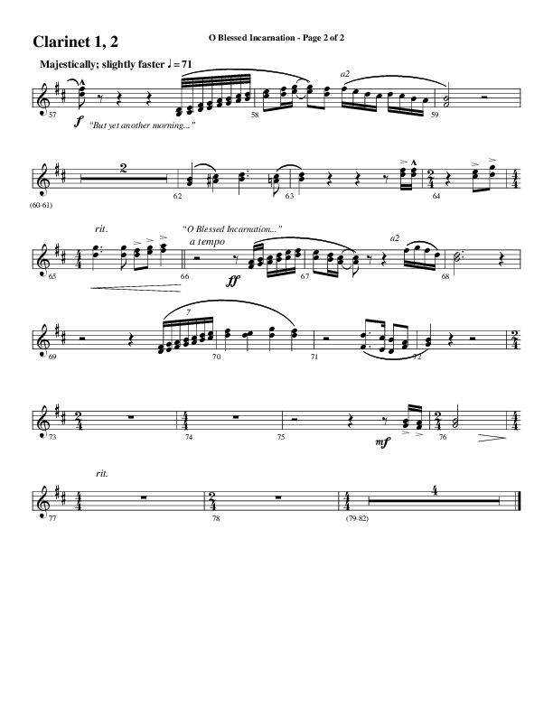 O Blessed Incarnation (Choral Anthem SATB) Clarinet 1/2 (Word Music Choral / Arr. Mark McClure)