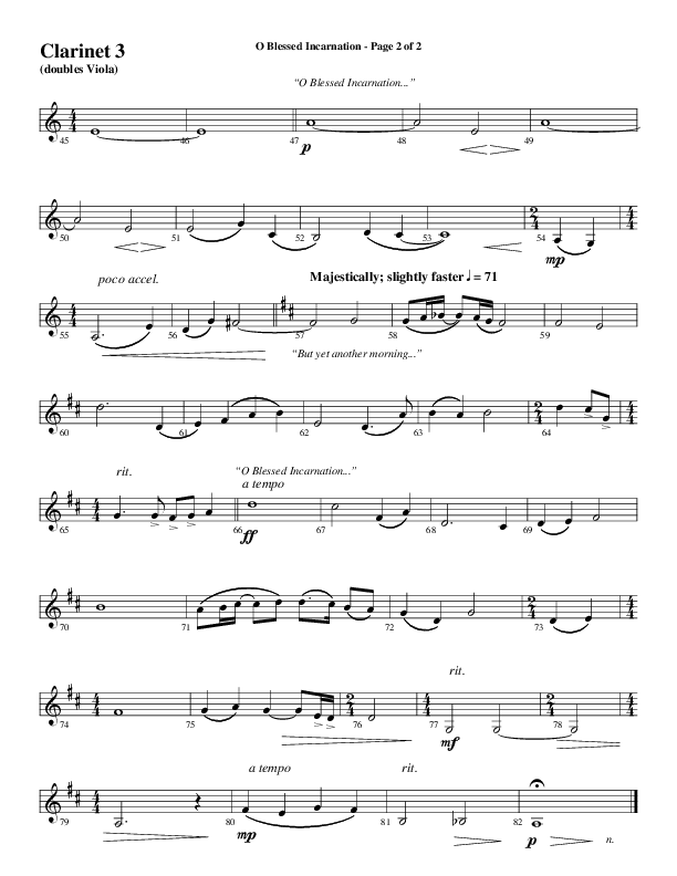 O Blessed Incarnation (Choral Anthem SATB) Clarinet 3 (Word Music Choral / Arr. Mark McClure)