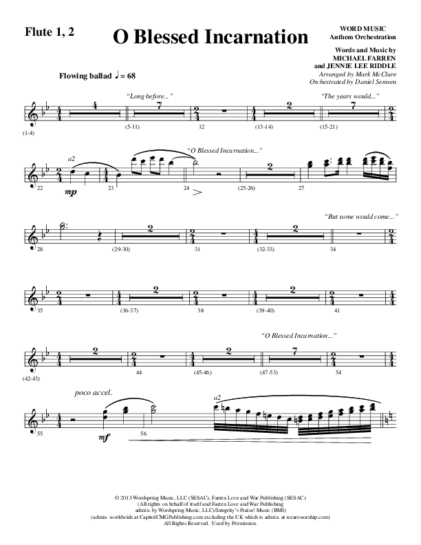 O Blessed Incarnation (Choral Anthem SATB) Flute 1/2 (Word Music Choral / Arr. Mark McClure)