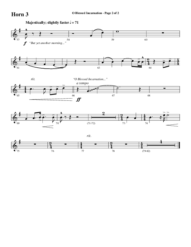 O Blessed Incarnation (Choral Anthem SATB) French Horn 3 (Word Music Choral / Arr. Mark McClure)
