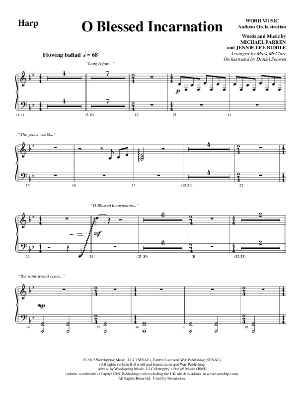 O Blessed Incarnation (Choral Anthem SATB) Harp (Word Music Choral / Arr. Mark McClure)