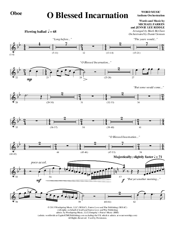 O Blessed Incarnation (Choral Anthem SATB) Oboe (Word Music Choral / Arr. Mark McClure)