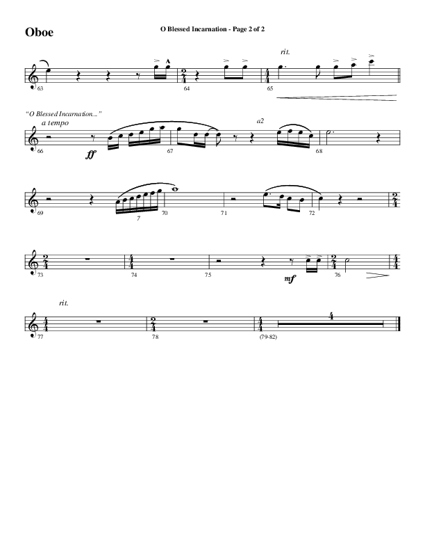 O Blessed Incarnation (Choral Anthem SATB) Oboe (Word Music Choral / Arr. Mark McClure)