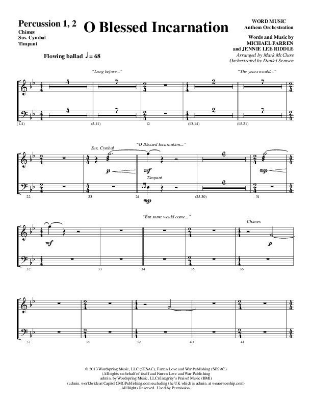 O Blessed Incarnation (Choral Anthem SATB) Percussion 1/2 (Word Music Choral / Arr. Mark McClure)