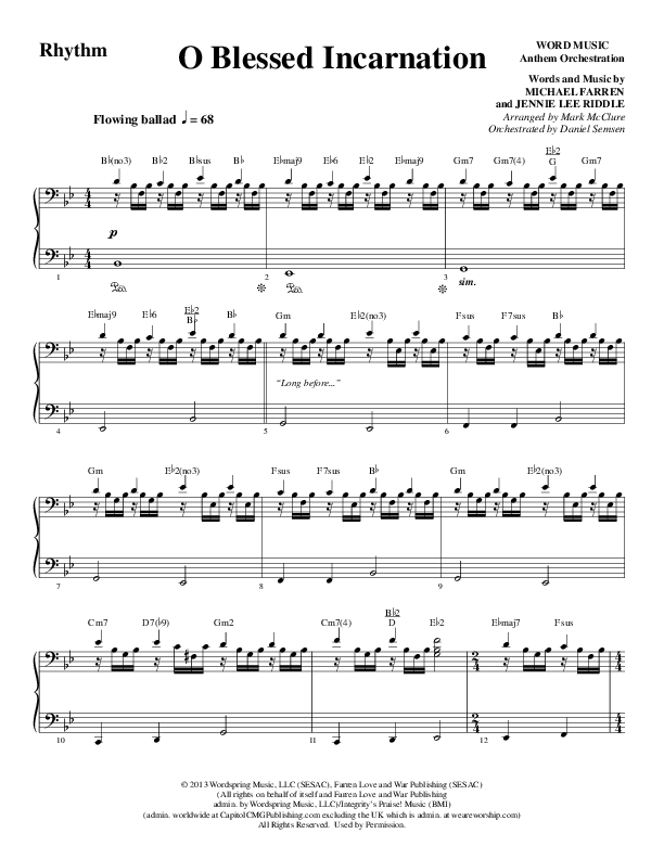 O Blessed Incarnation (Choral Anthem SATB) Rhythm Chart (Word Music Choral / Arr. Mark McClure)