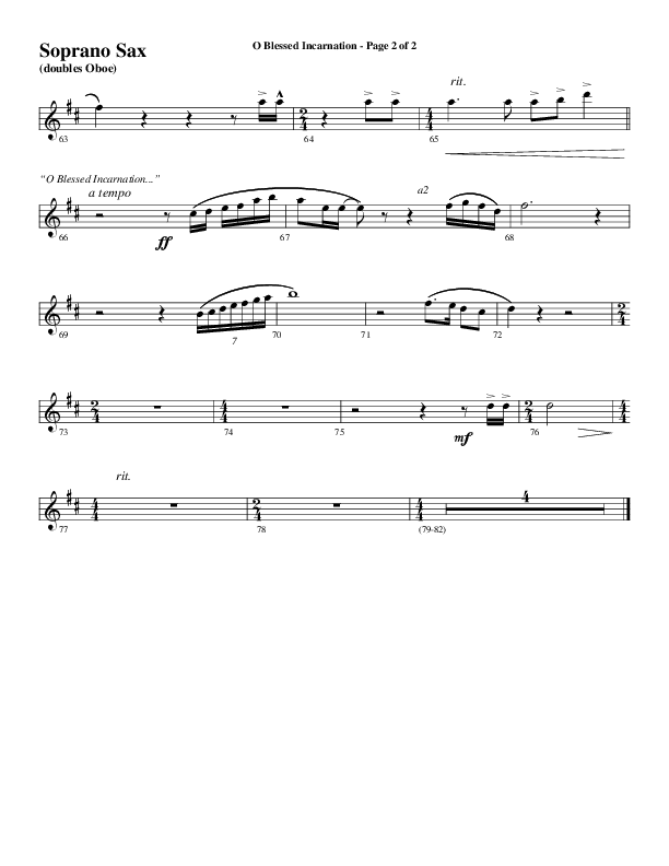 O Blessed Incarnation (Choral Anthem SATB) Soprano Sax (Word Music Choral / Arr. Mark McClure)