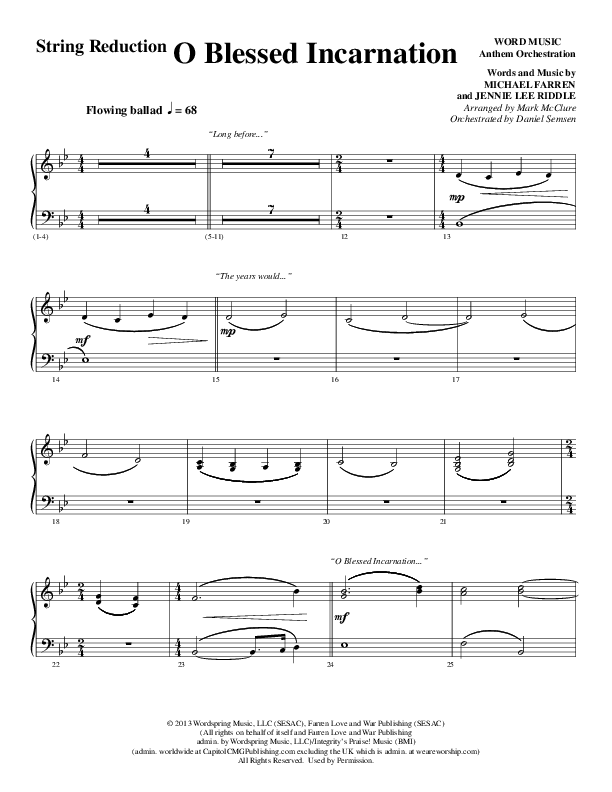 O Blessed Incarnation (Choral Anthem SATB) String Reduction (Word Music Choral / Arr. Mark McClure)