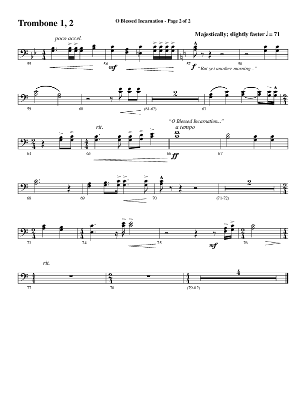 O Blessed Incarnation (Choral Anthem SATB) Trombone 1/2 (Word Music Choral / Arr. Mark McClure)