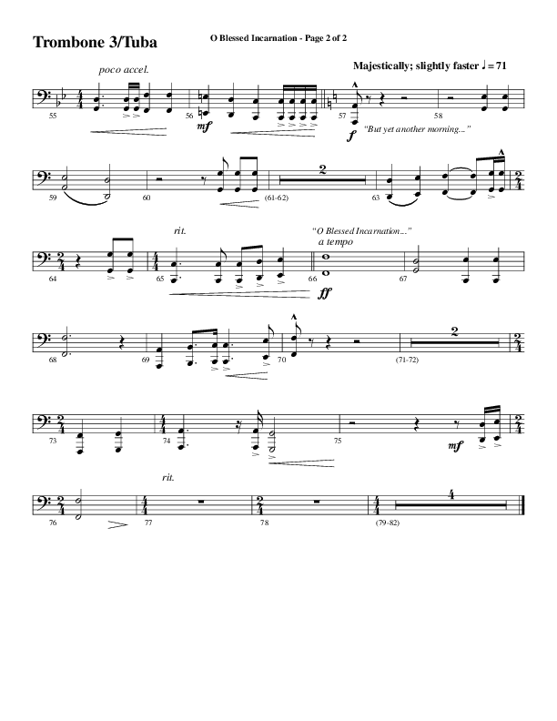 O Blessed Incarnation (Choral Anthem SATB) Trombone 3/Tuba (Word Music Choral / Arr. Mark McClure)