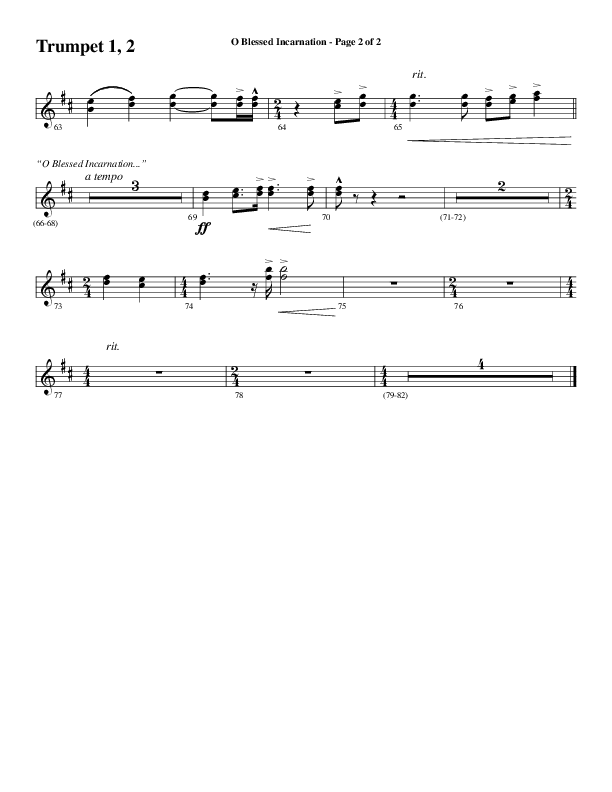O Blessed Incarnation (Choral Anthem SATB) Trumpet 1,2 (Word Music Choral / Arr. Mark McClure)