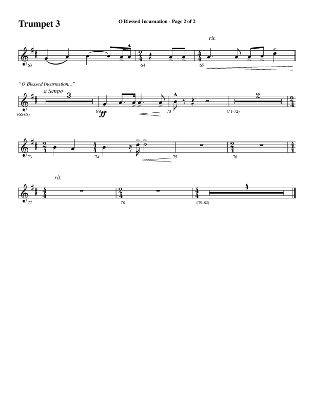 O Blessed Incarnation (Choral Anthem SATB) Trumpet 3 (Word Music Choral / Arr. Mark McClure)