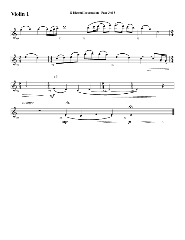 O Blessed Incarnation (Choral Anthem SATB) Violin 1 (Word Music Choral / Arr. Mark McClure)