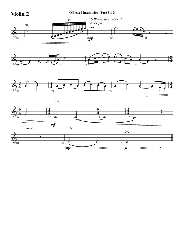 O Blessed Incarnation (Choral Anthem SATB) Violin 2 (Word Music Choral / Arr. Mark McClure)